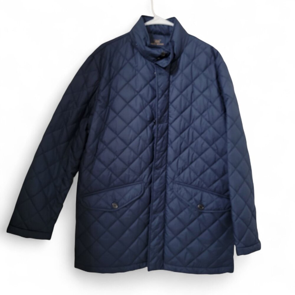 Brooks Brothers Navy Blue Quilted Coat Jacket Winter Hood